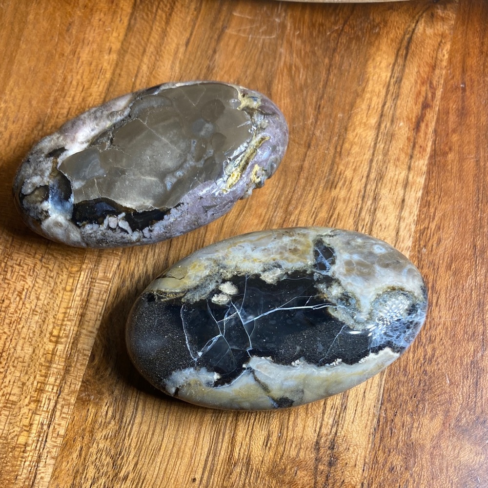 Volcano agate palm stone pair